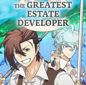 On peut voir le personnage principal, Lloyd, celui habiller en paysan, et le deuxième personnage le plus important, son garde, habillé en chevalier, en premier plan sous un texte avec le titre du manhwa
